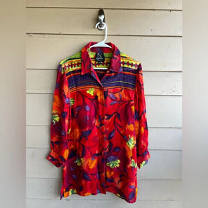 Vintage Floral Button Down Tunic Top - Size 6
